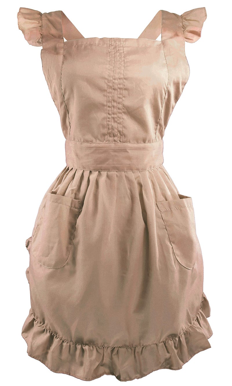 LilMents Retro Adjustable Ruffle Apron with Pockets, Small to Plus Size Ladies (Pink)